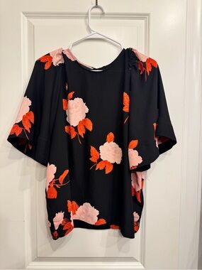 Who What Wear Black Tunic with Pink & Orange Floral Print